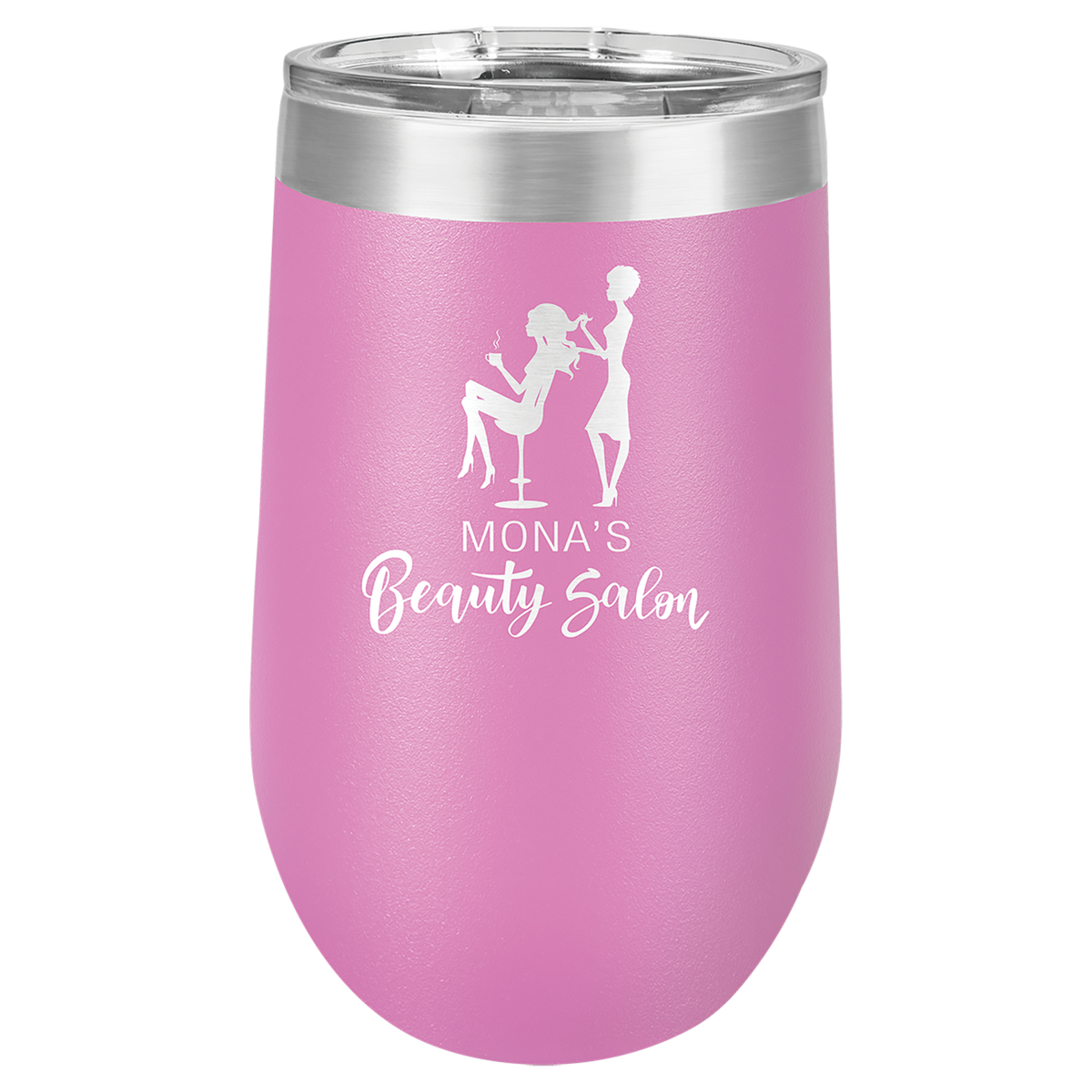 Light Purple 16 oz insulated stemless wine tumbler with lid, ready for custom laser engraving