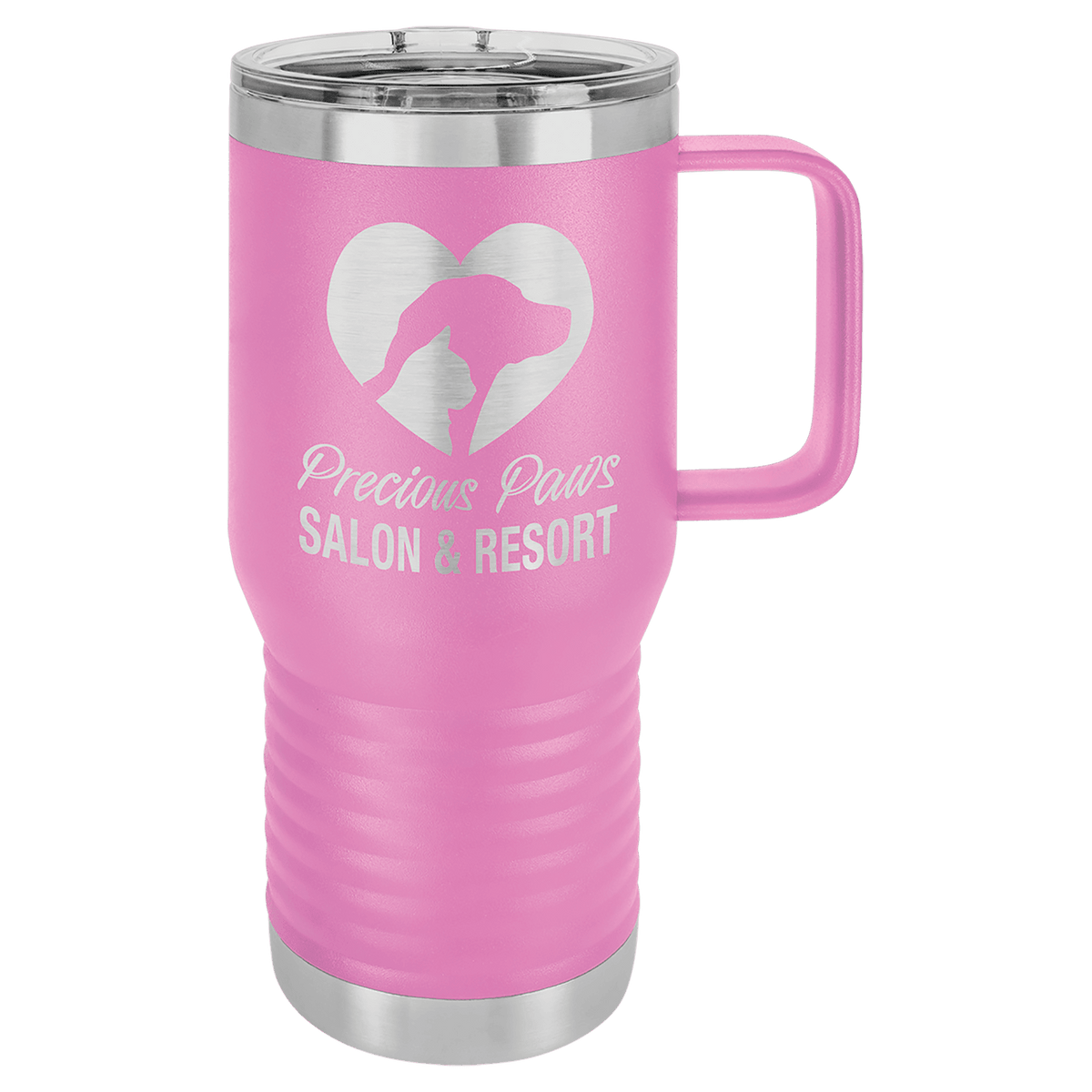 Light Purple 20 oz insulated travel mug with slider lid, ready for custom laser engraving