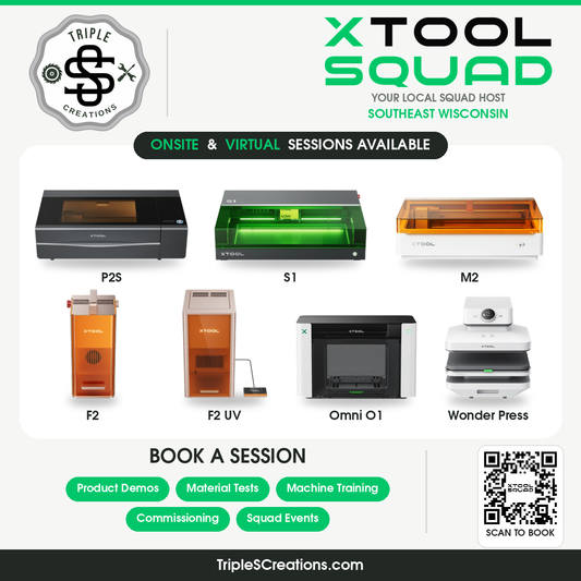 xTool machines available for live demos at Triple S Creations in Muskego, WI