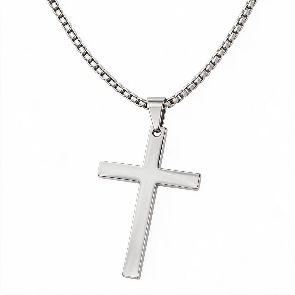 Men's silver stainless steel cross pendant necklace