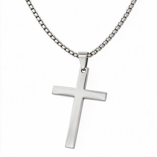 Men's silver stainless steel cross pendant necklace