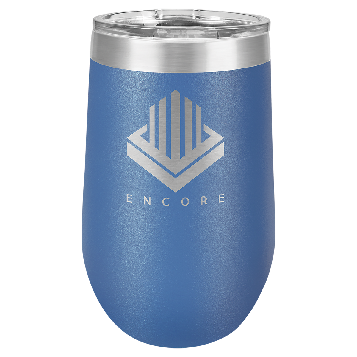 Royal Blue 16 oz insulated stemless wine tumbler with lid, ready for custom laser engraving